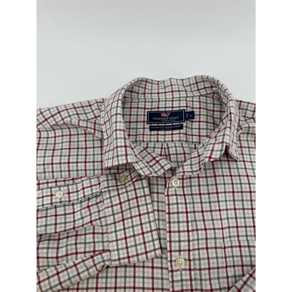 Vineyard Vines Mens Classic Fit Tucker Shirt Red Gray Plaid Button Down Large